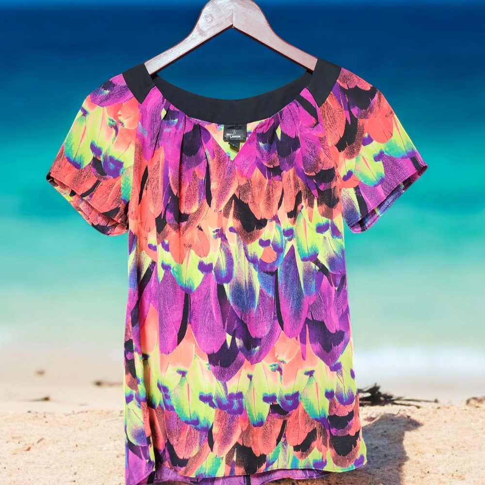 Colorful Feather Print Blouse